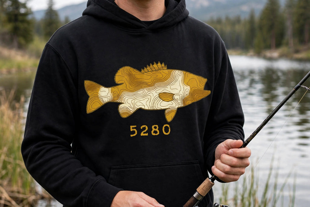 Topo Largemouth Bass hoodie worn — Black (lake)