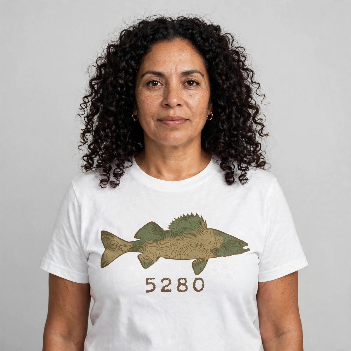 Topo Walleye tee worn — White shirt
