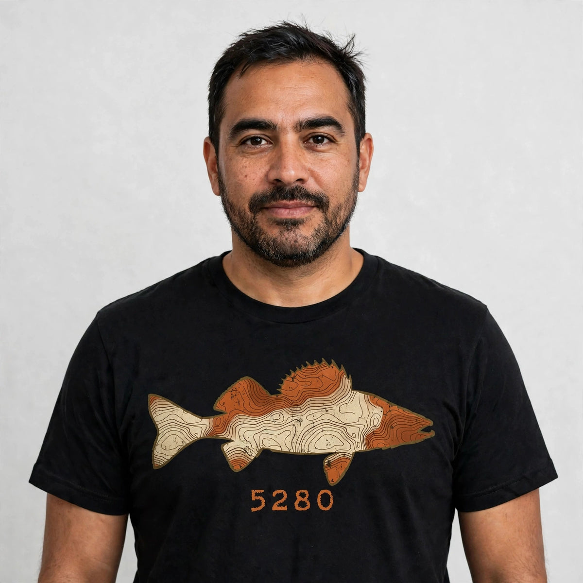 Topo Walleye tee worn — Black shirt