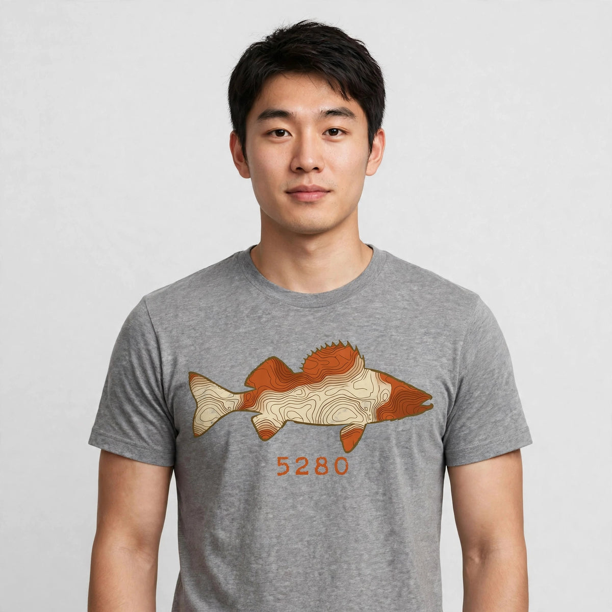 Topo Walleye tee worn — Heather Gray shirt