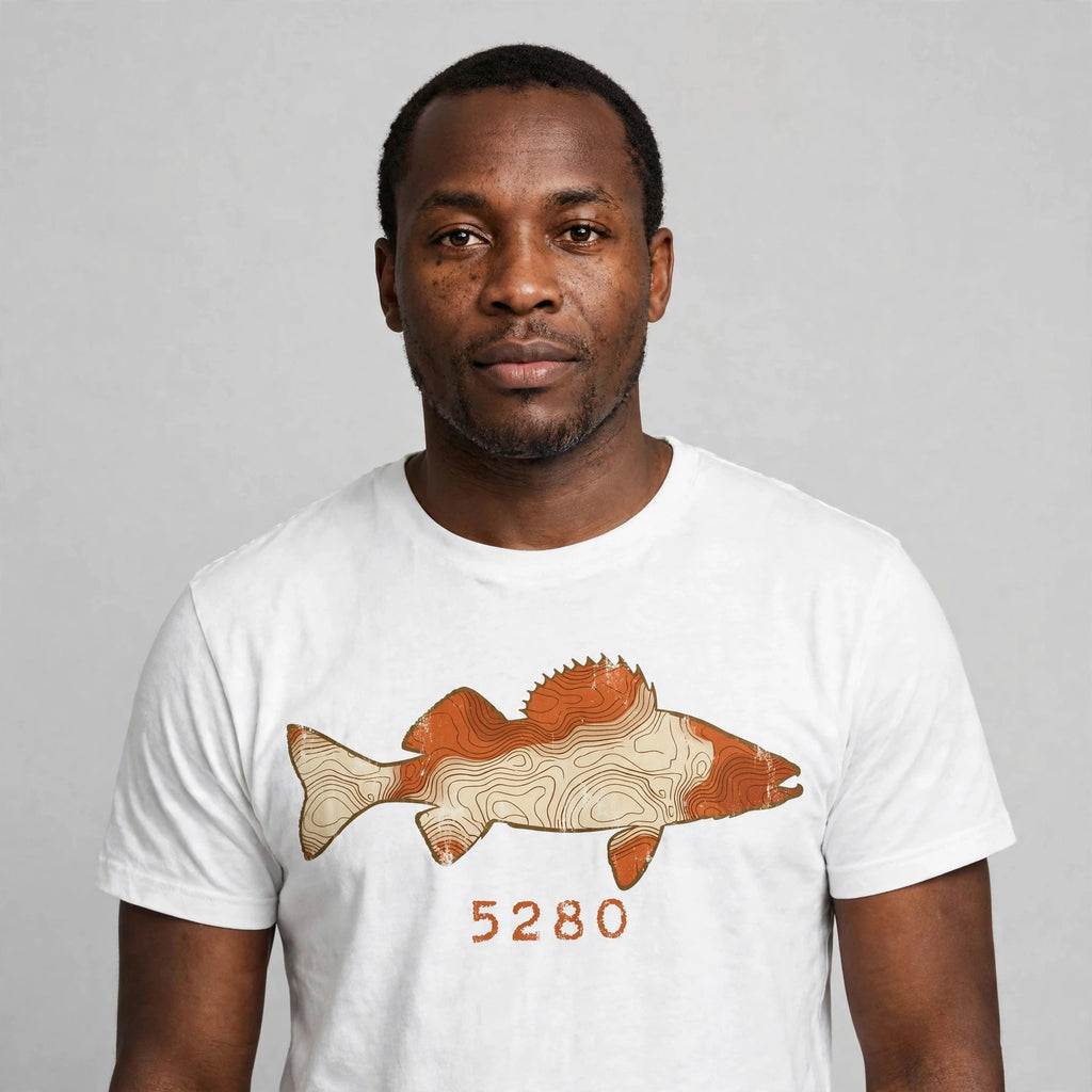 Topo Walleye tee worn — White shirt (men’s)
